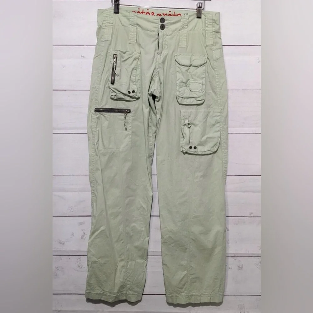 Pete & Greta Johnny Was Marika Mid Rise Cargo Pants Mint Green Women's Size 8
